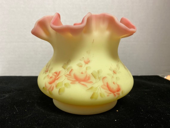 Fenton Burmese Hand Painted Floral Pot/ Vase