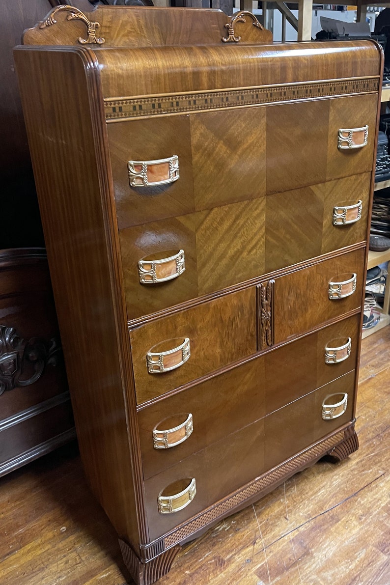 Art Deco Waterfall Highboy Dresser Etsy