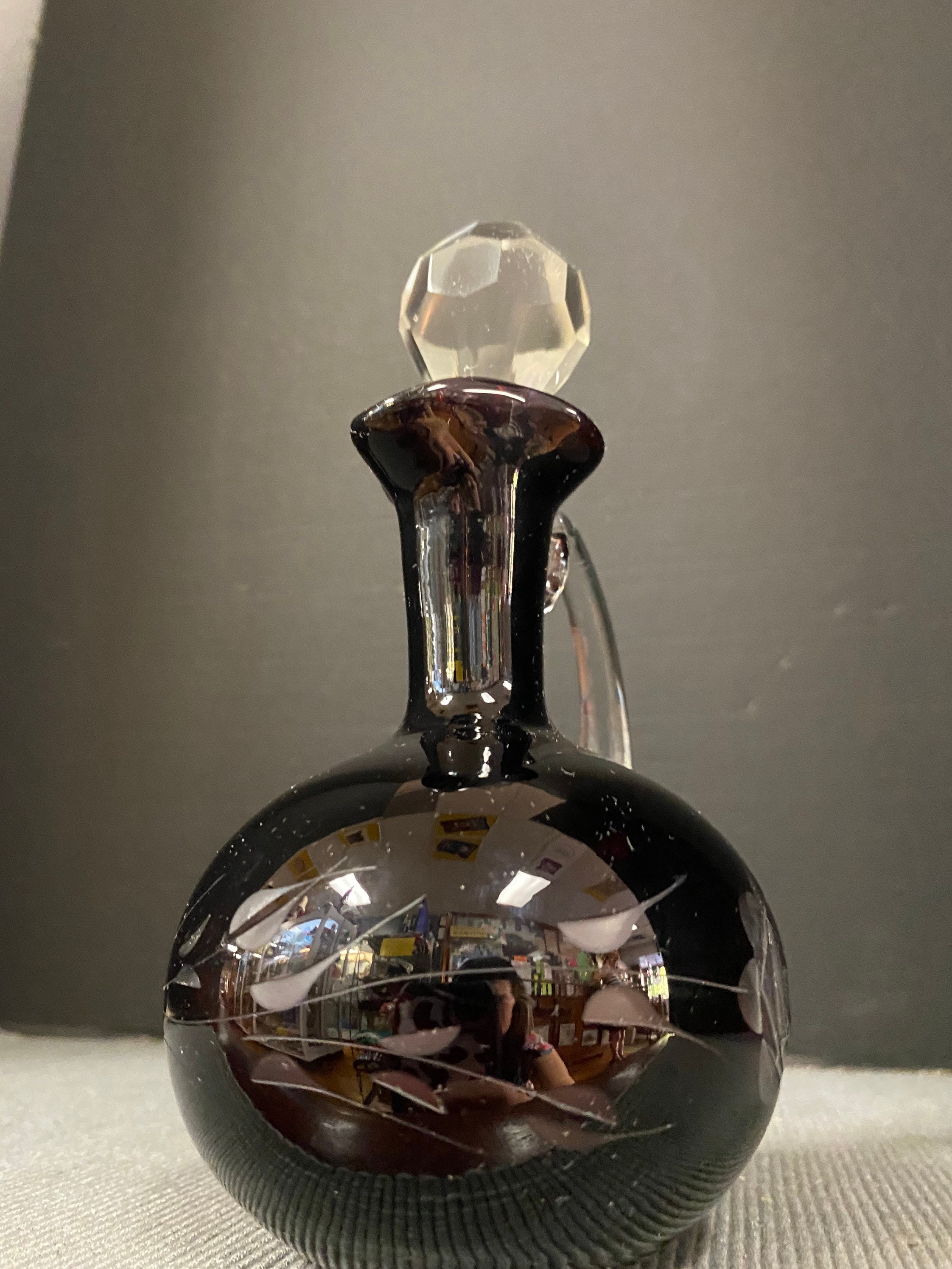 Ruby Flash Glass Cut to Clear Cruets Red Oil Vinegar Bottle