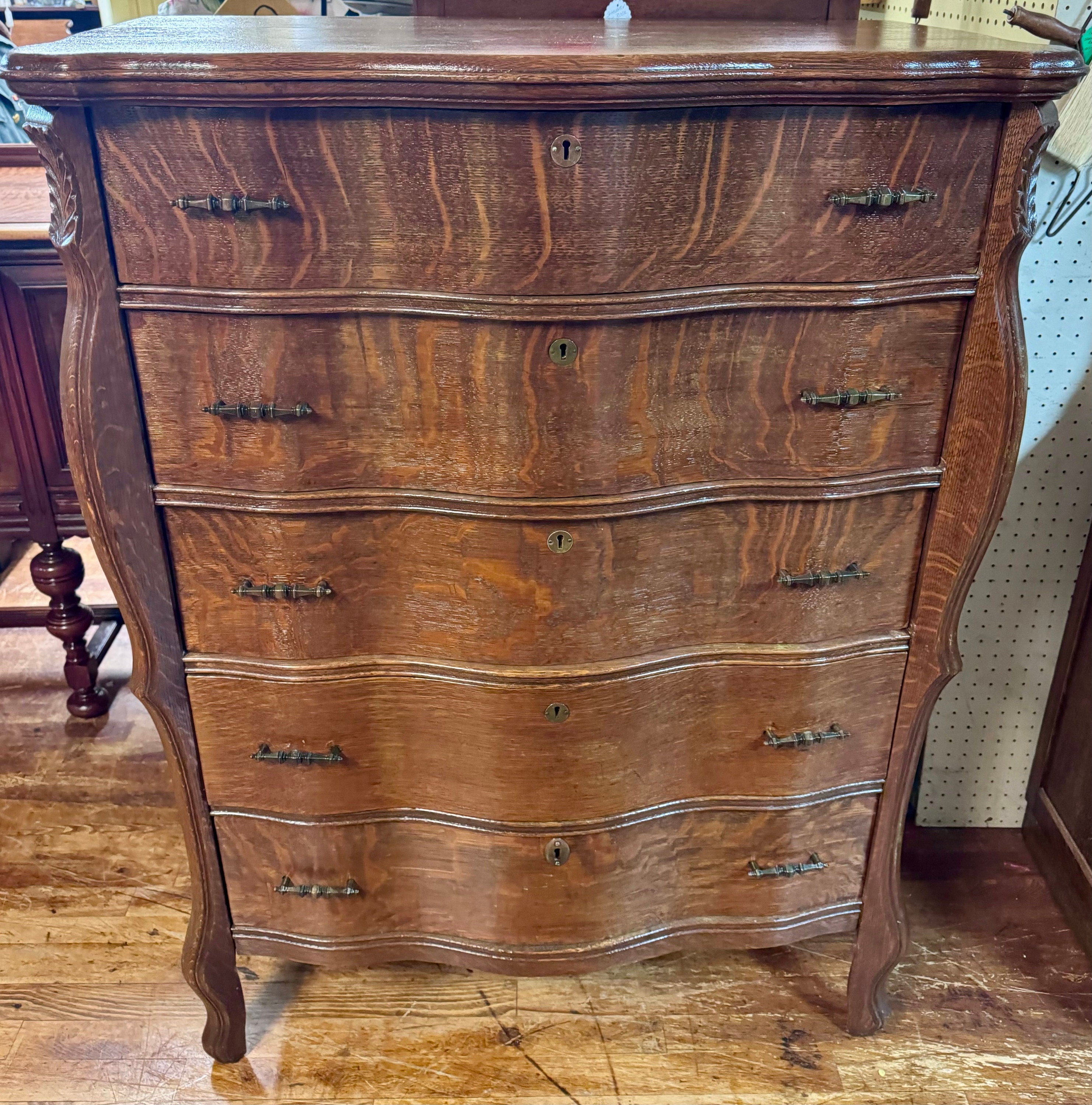 Tiger Oak Highboy Dresser