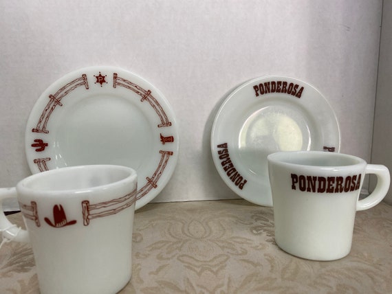 1970s Ponderosa Steak House Pyrex Mug and Plate Sets