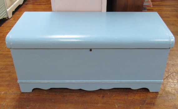 Cedar Lined Blanket Chest Waterfall style painted blue