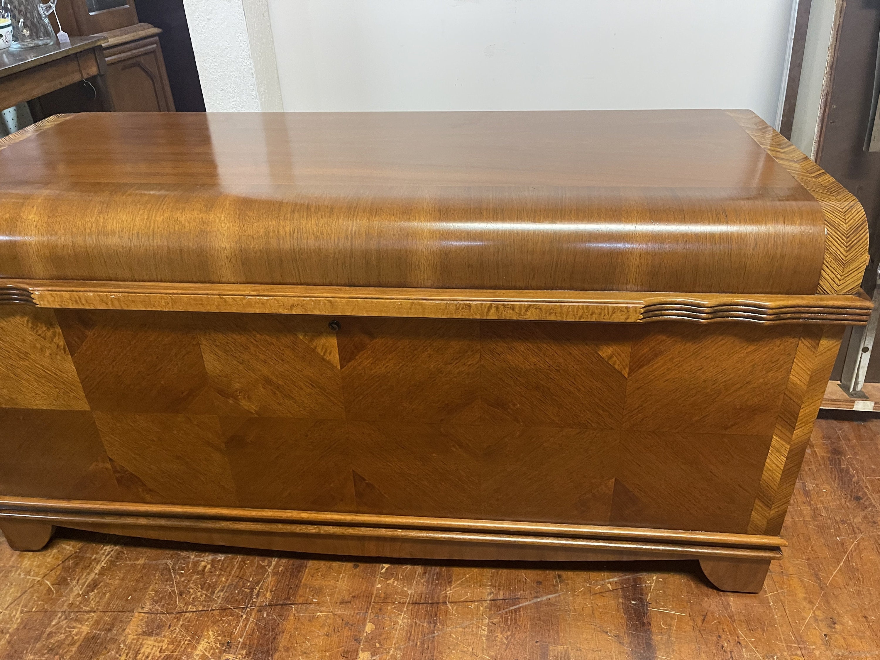 Art Deco Waterfall cedar chest with lock removed