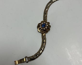 Bracciale con catena a fiori di strass blu