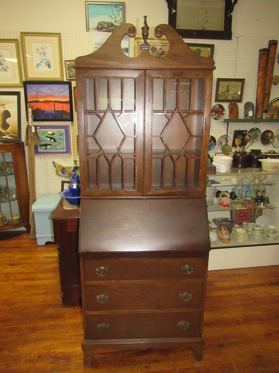Secretary bookcase desk with drop front writing surface