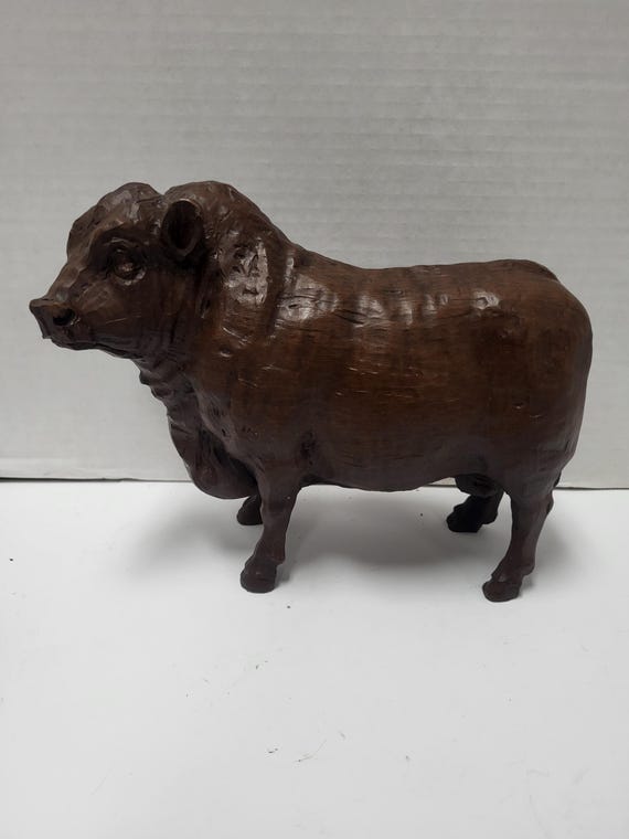Hand Carved Wood Cow Bull
