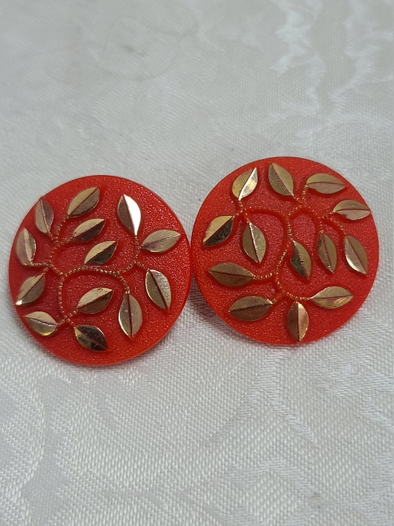 Gold and red earrings - clip on