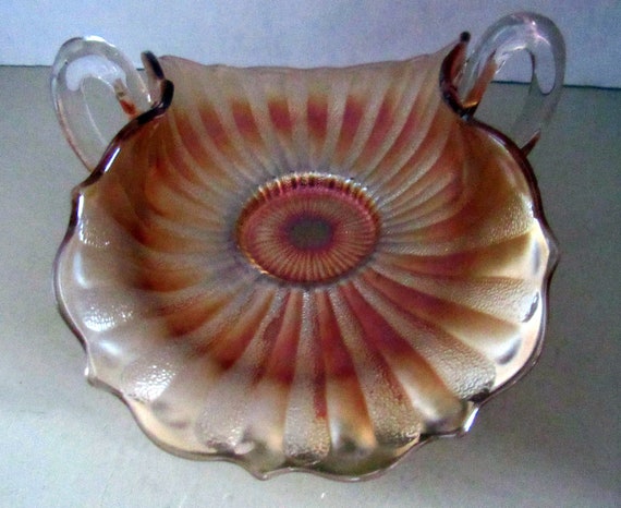 Marigold Carnival glass candy dish