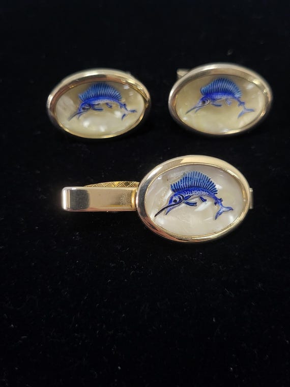 Sword Fish Acrylic Cufflinks & Tie Clasp