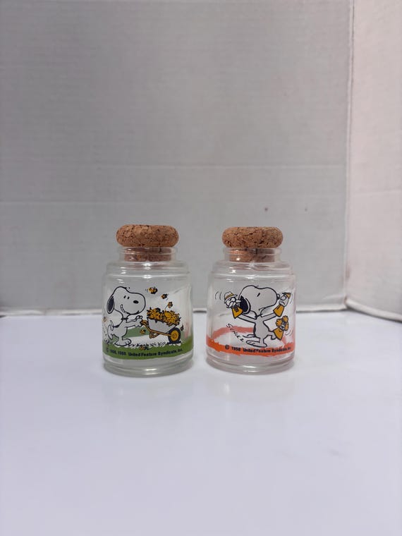 Pair of Glass Snoopy Jars with Cork Top