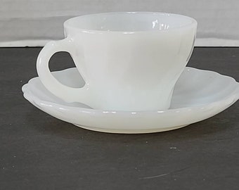 Fire King white swirl demitasse cup and saucer