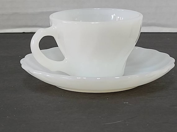 Fire King white swirl demitasse cup and saucer