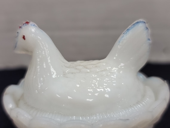 Hen in Basket miniature Milk Glass