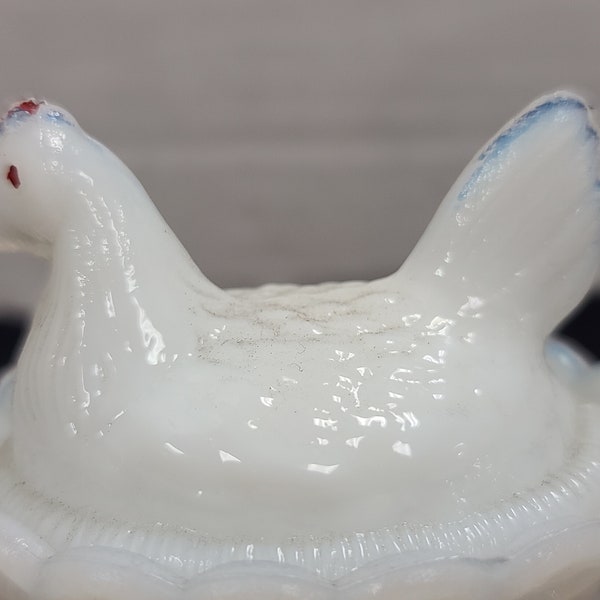 Hen in Basket miniature Milk Glass