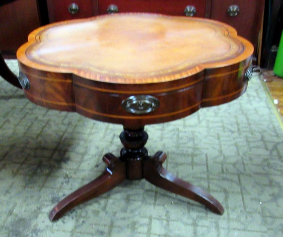 Mahogany clover shaped table with leather top