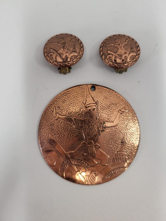 Copper Pendant and Earrings