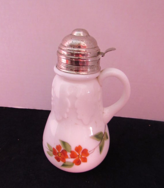 Milk Glass  syrup pitcher with hinged lid