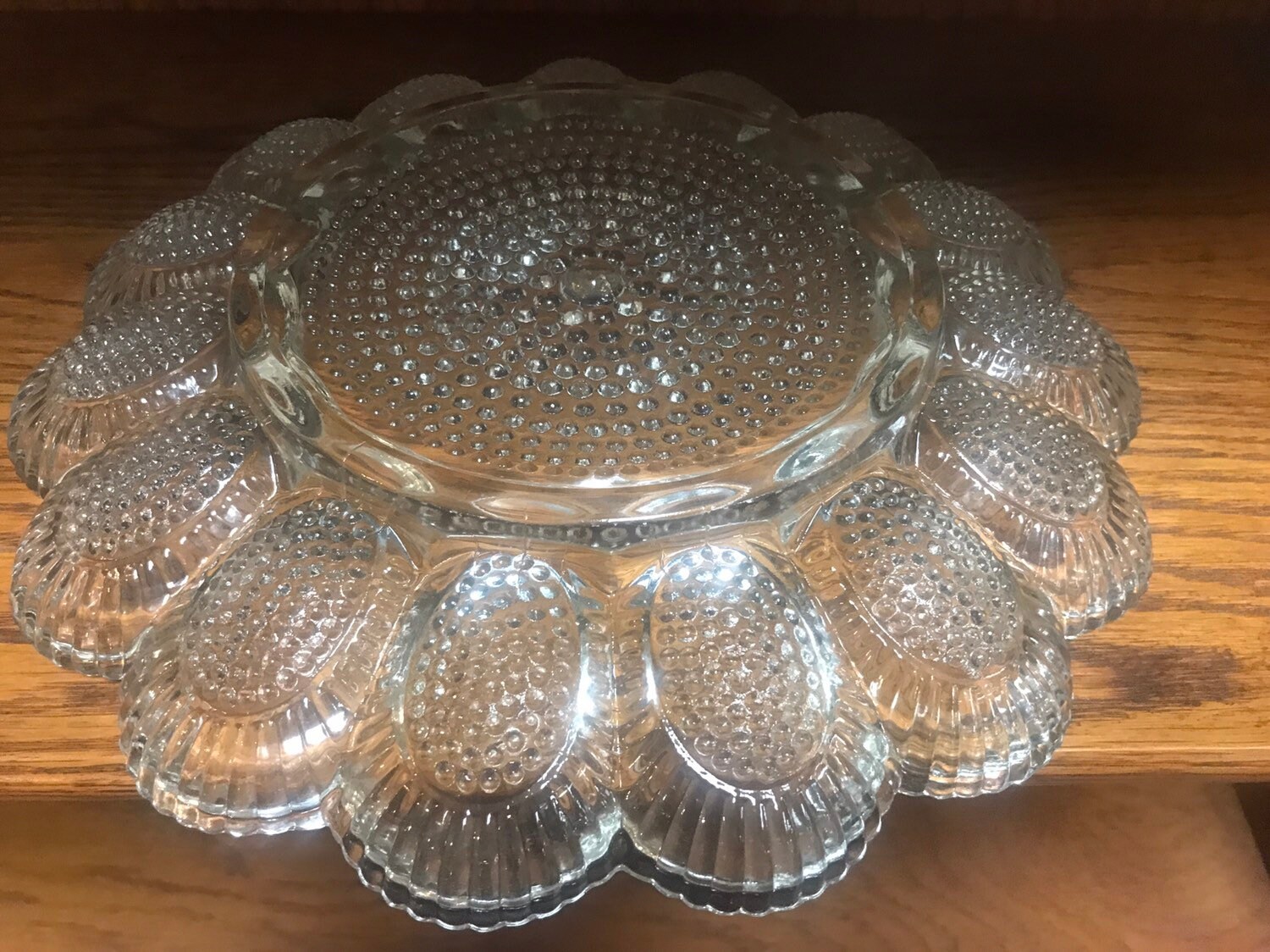 Pressed glass deviled egg serving plate