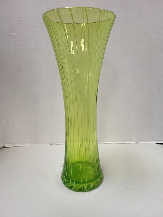Green Glass Striped Vase
