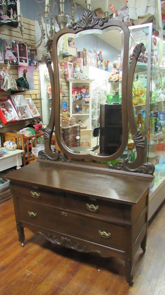 Oak dresser with long mirror