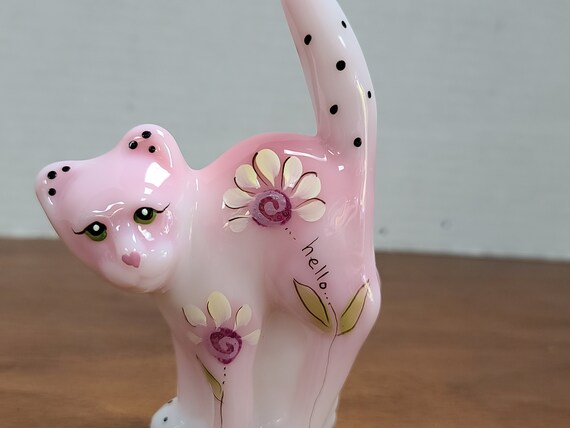 Fenton glass Hello Friend cat handpainted signed