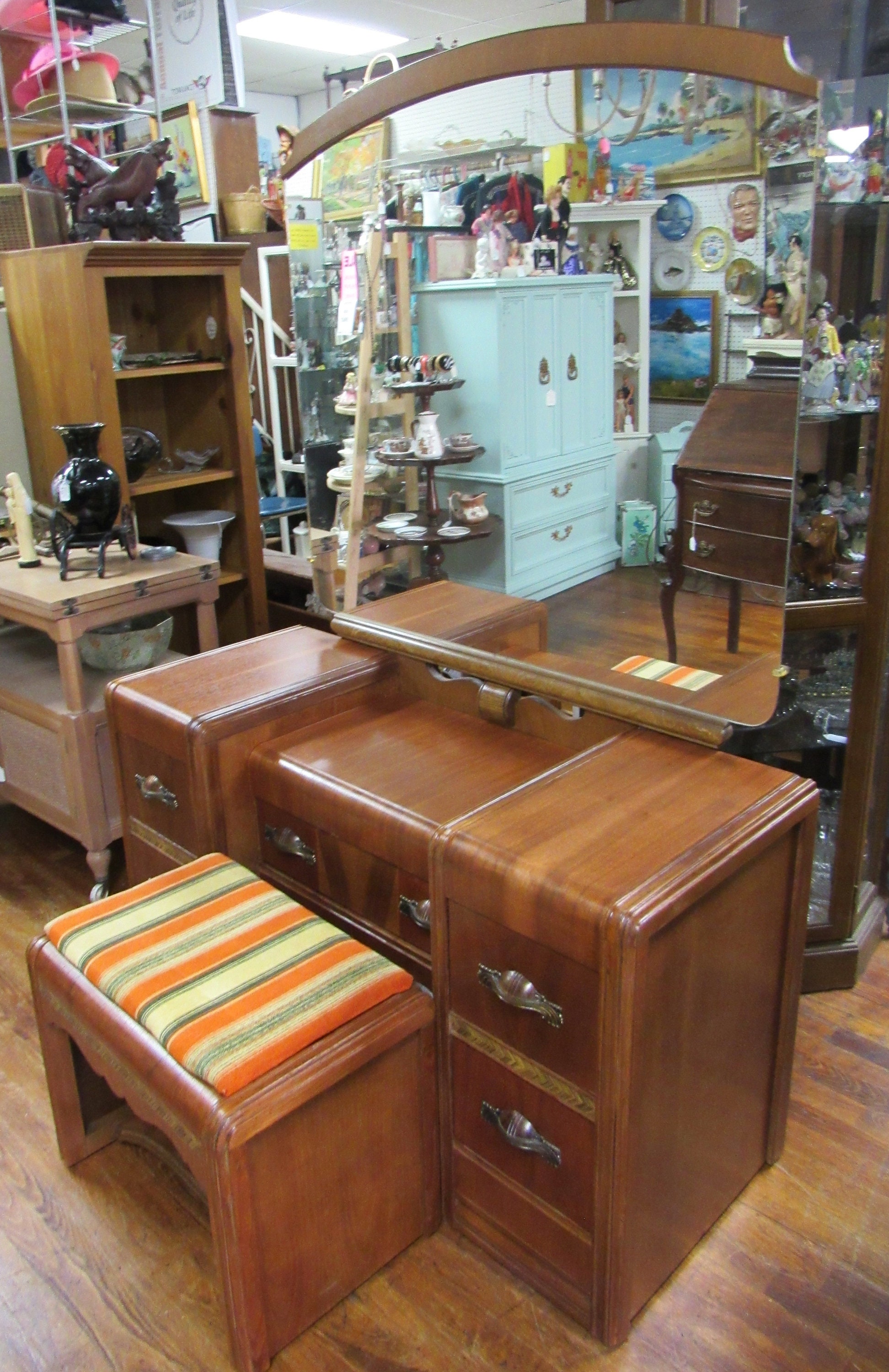 Art Deco Vanity Mirror And Bench