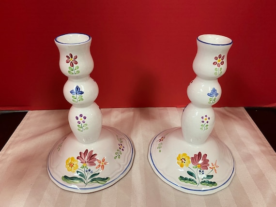 Herend Village Pottery Hand Painted Candlesticks