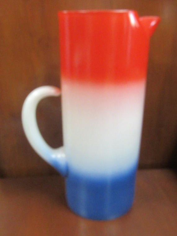 Vintage tall pitcher red, white and blue