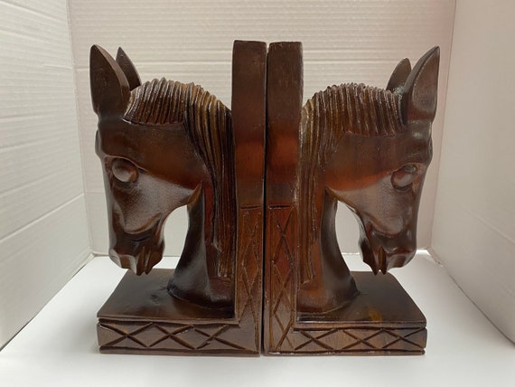 Wooden Horse Head Bookends