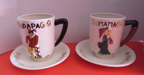 Vintage Mama and Papa big coffee cups