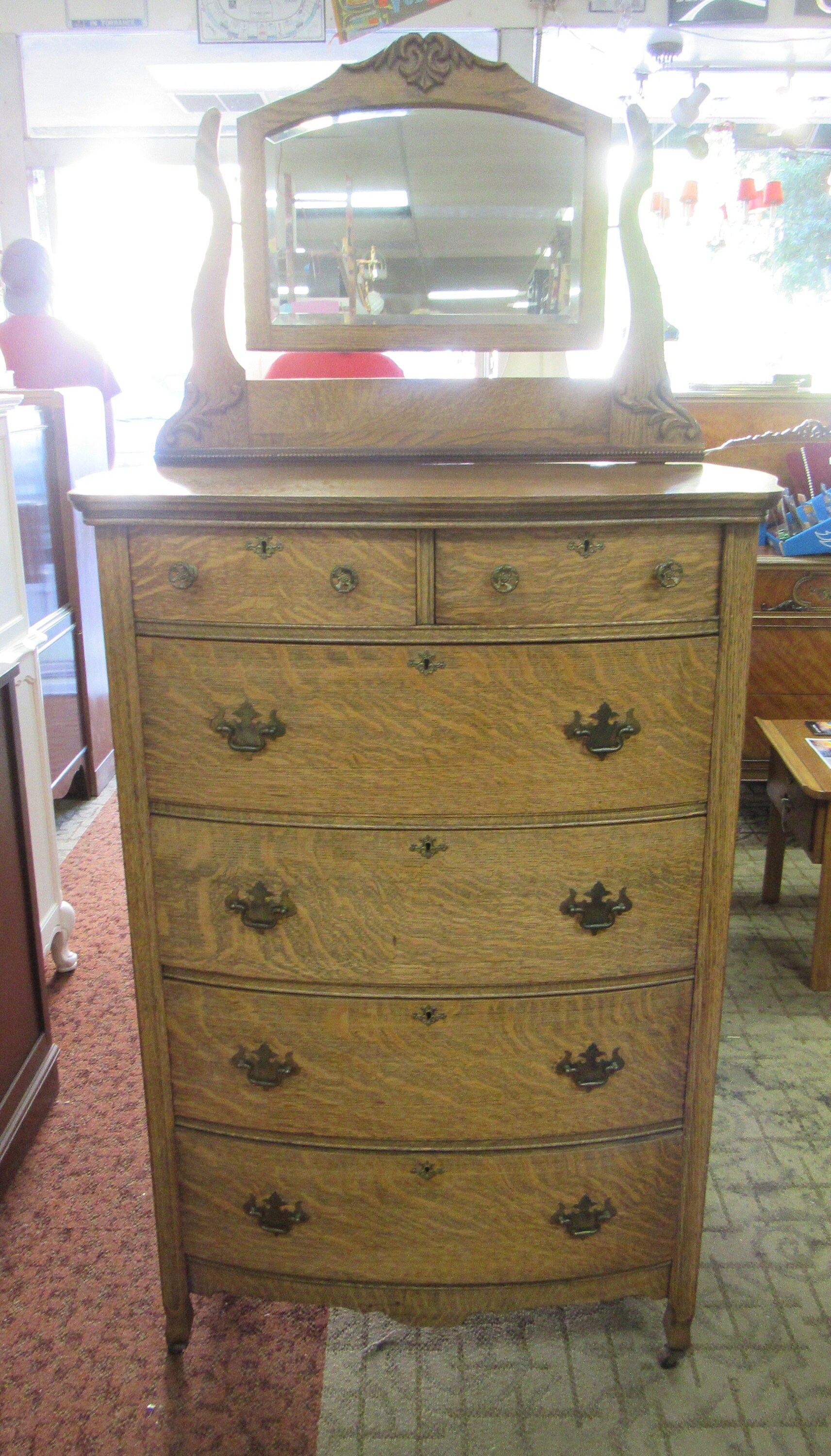 Tiger Oak Highboy Dresser With Mirror Etsy