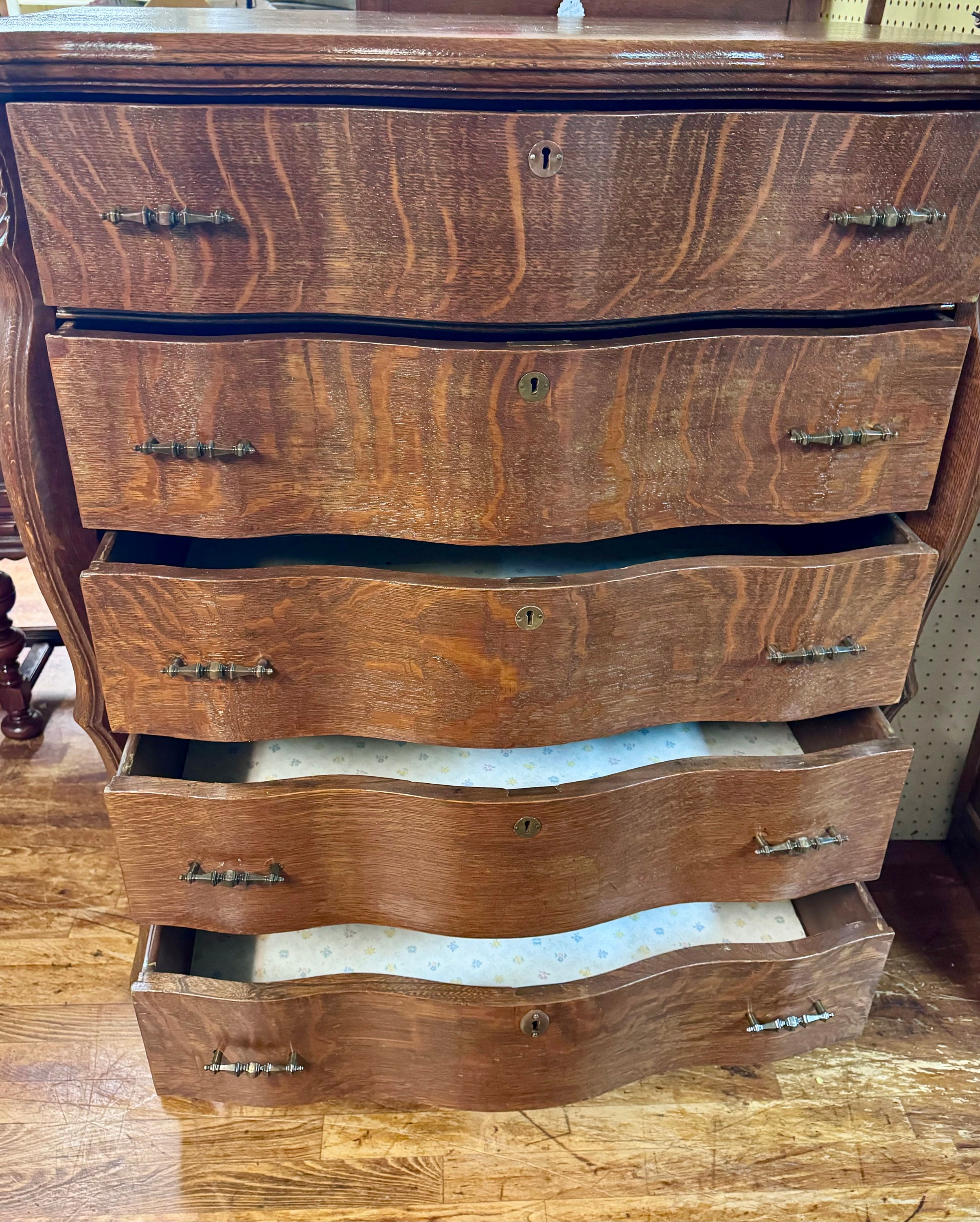 Tiger Oak Highboy Dresser
