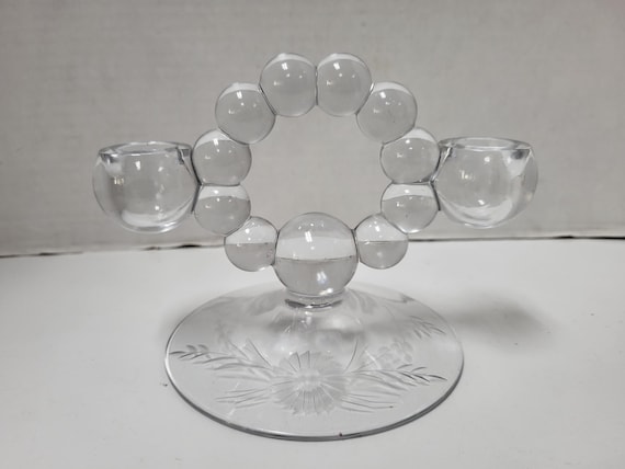 Etched Glass Candlestick Holder
