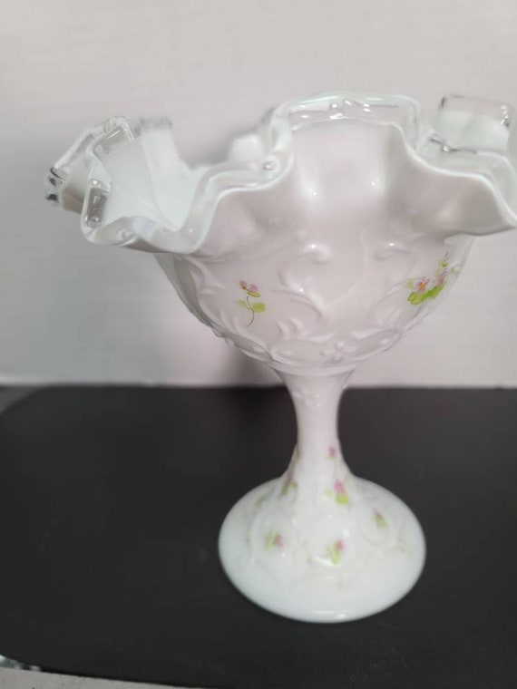 Fenton Silver Crest Violets compote dish