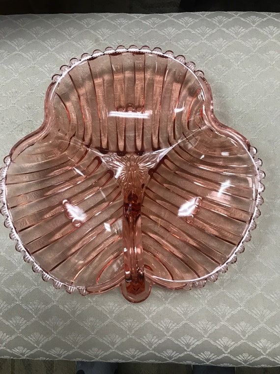 Pink depression  glass divided dish