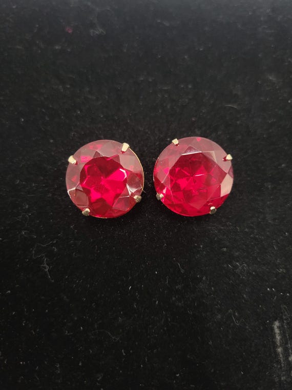 Red Rhinestone Clip On Earrings
