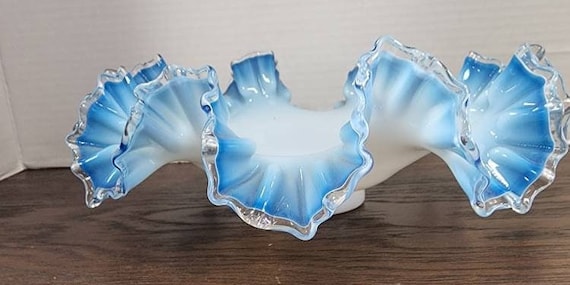 Fenton Blue Bowl with ruffle edge