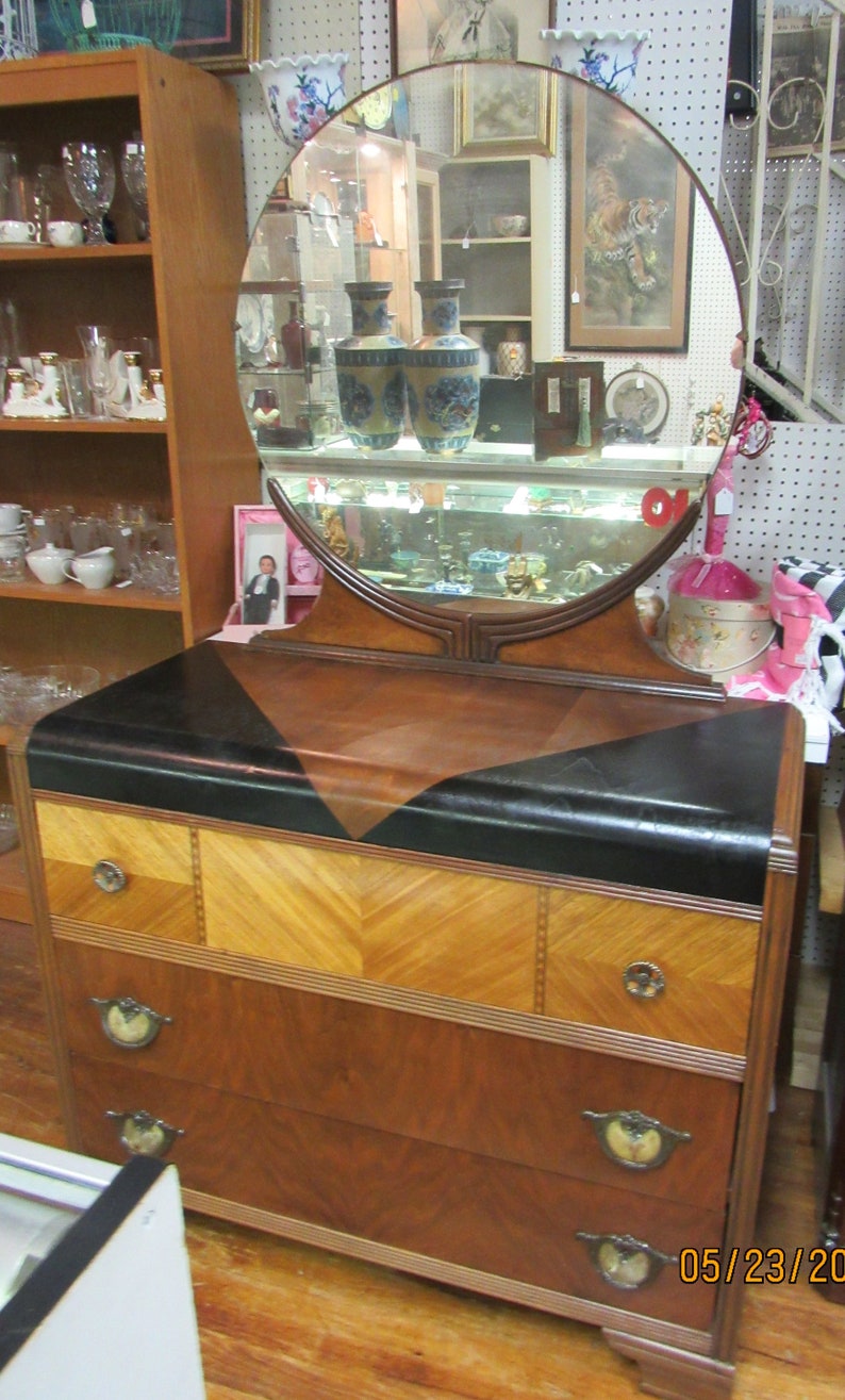 Art Deco Waterfall Dresser With Mirror Etsy