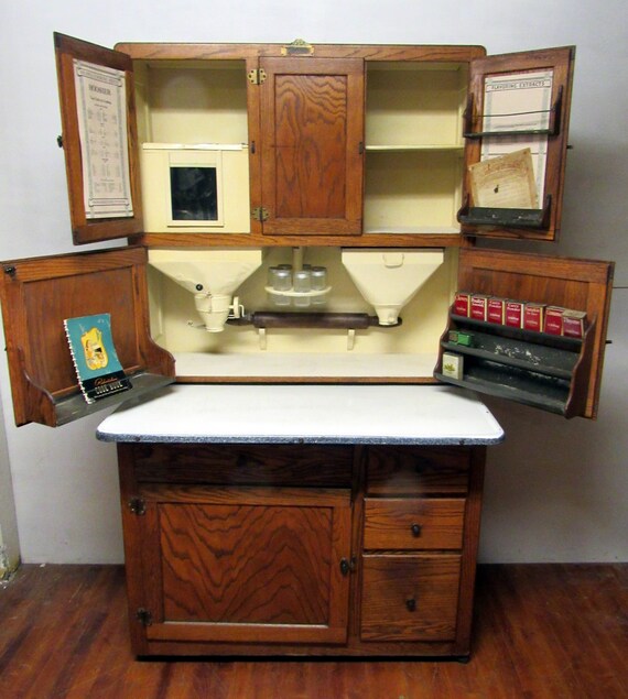 Tiger Oak Hoosier Beauty circa 1920 with flour bin and porcelain work surface