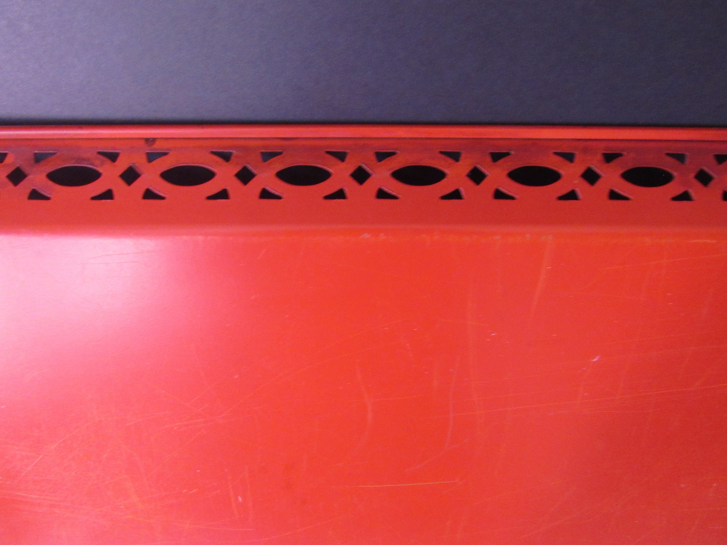 red metal tray