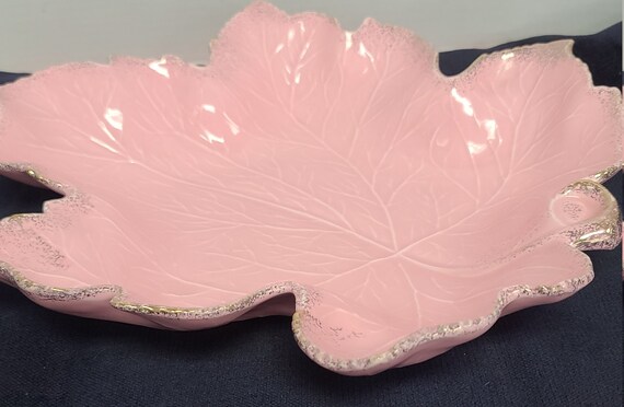 California Pottery pink leaf serving dish