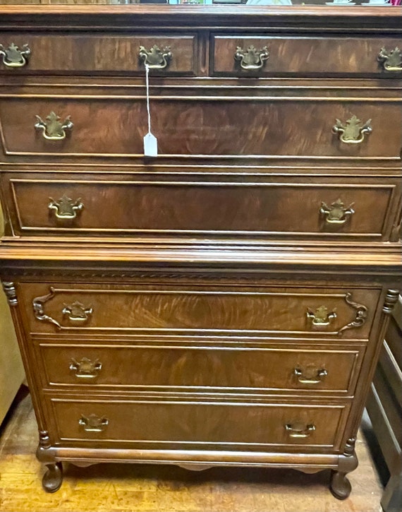 Burl Walnut Highboy Dresser