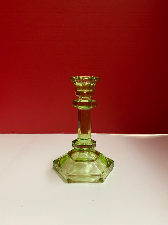 Green glass candle holder