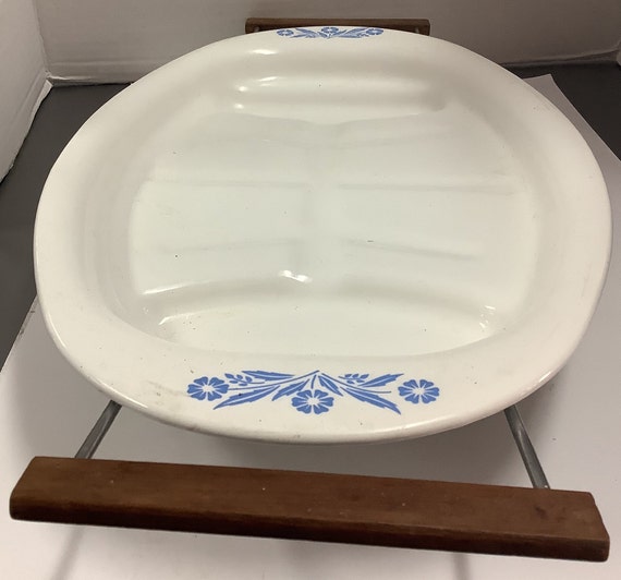 Corning Blue cornflower platter with stand