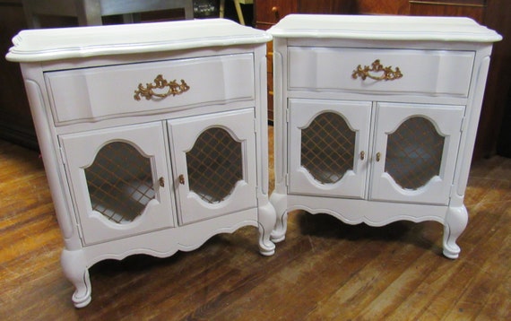 Pair of French Provincial white Night stands by Bassett