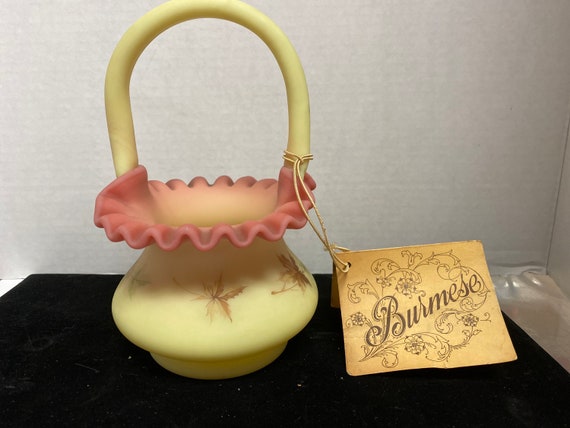 Fenton Burmese Custard Glass Basket w/ Ruffle Edge