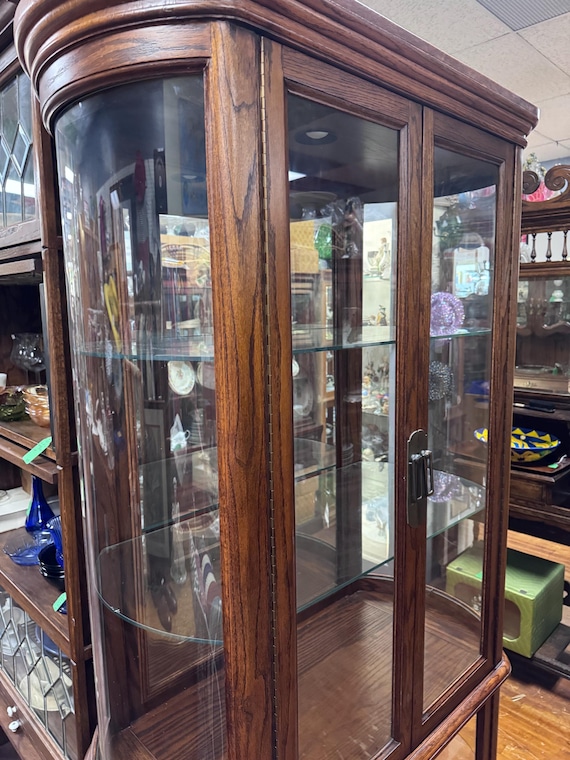 Tiger oak china display cabinet