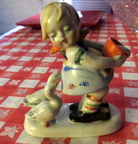Occupied Japan girl with geese figurine