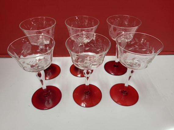 Crystal Cocktail Glasses with cranberry glass base