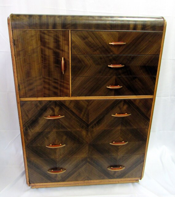 Art Deco Waterfall Highboy Dresser